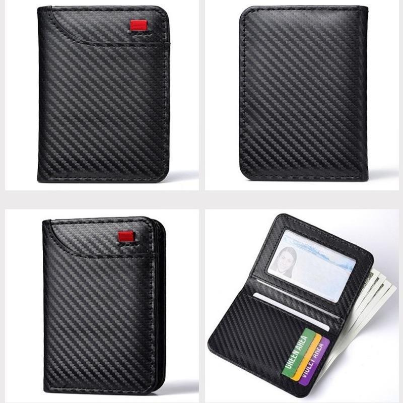 Portafoglio Uomo Sottile con Fantasia in Fibra di Carbonio, Portafoglio Bifold con Blocco RFID, Portacarte Minimalista per Tasca Anteriore, Portafoglio con Clip per Banconote per Uomo