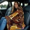 1pc African Queen Jewelry Gold Headdress Fleece Blanket Luxury Fashion Portrait Art Print Throw Cover Decor Gift for Women