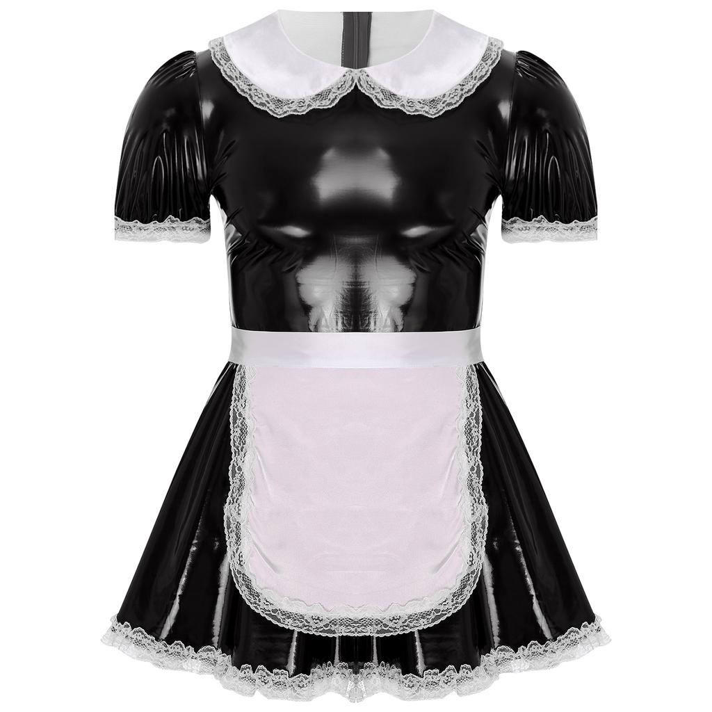 Mens Maid Costume Doll Collar Dress Ruffled Lace Apron Crossdresser Party Role Play Outfit