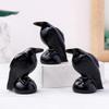 1pcs Hand Carved Black Obsidian Crow Figurine, Polished Stone Animal Sculpture for Office & Home Decor, Crystal Desk Ornament