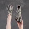 Johnature Retro Handmade Pleated Flats Genuine Leather Round Toe Soft Soled Lightweight Women's Slip-on Shoes