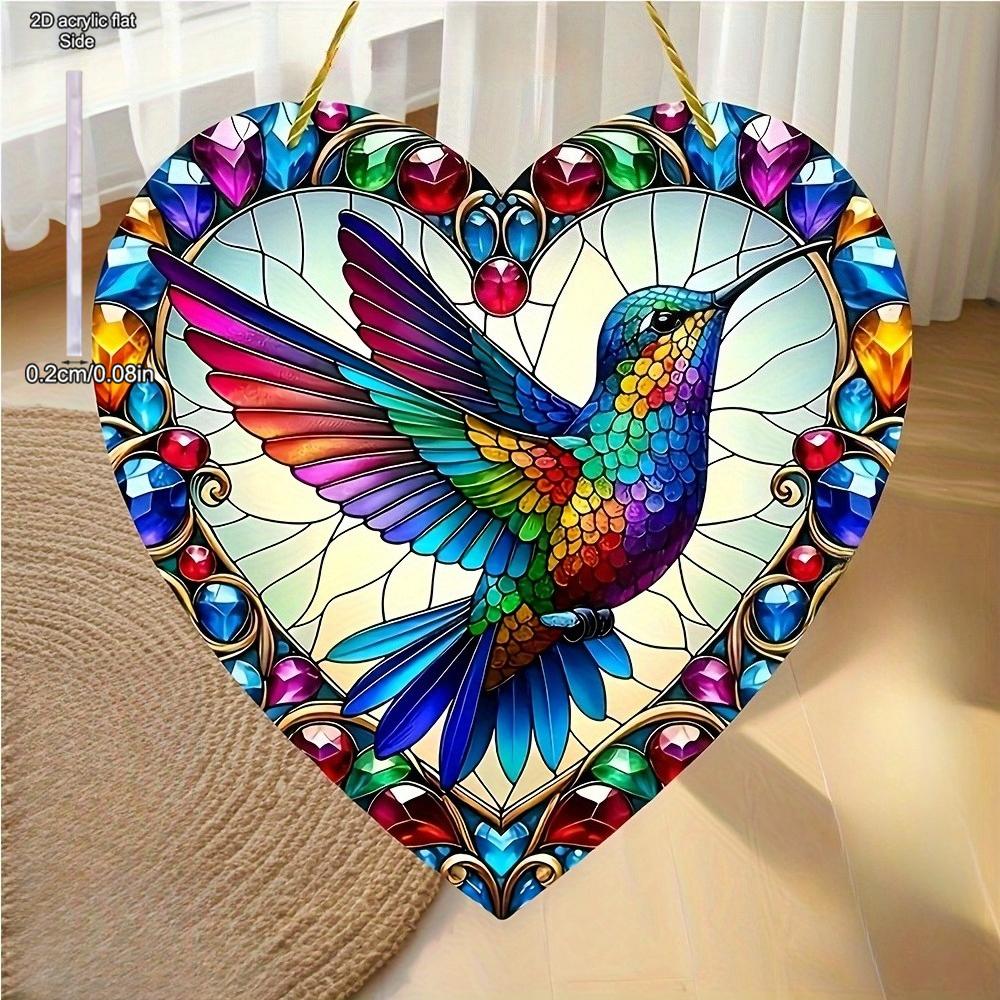 Bohemian Style Hummingbird Heart Catcher - Wall-Mounted Art with Stained Glass Effect, No Electricity Required, Perfect for 11 Festive Occasions, Nurs