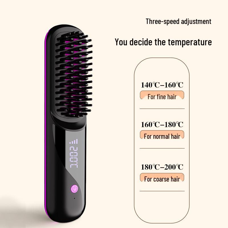 Rechargeable Portable Wireless Hair Styling Comb with Negative Ion Hair Care for Straightening and Curling
