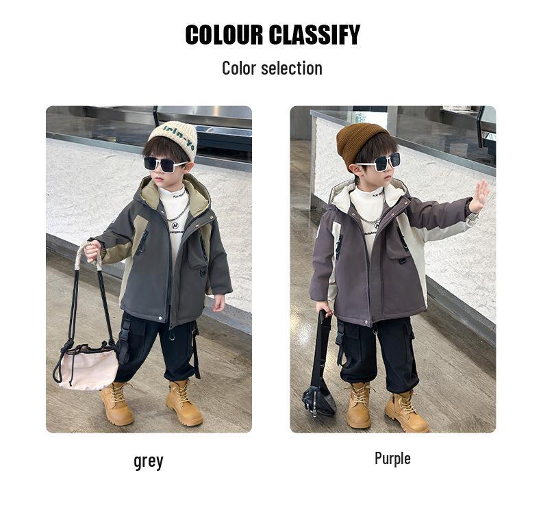 Children's 2025 Stylish Warm Streetwear Jacket - Cool and Handsome Boys' Autumn Winter Plus Velvet Thick Cotton Top