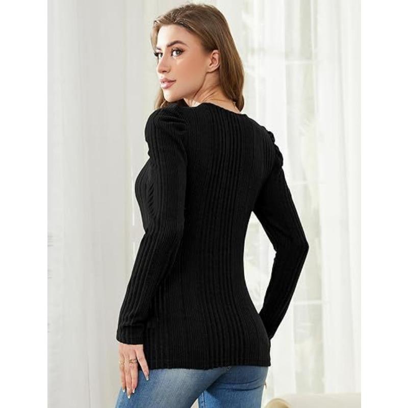 YYFS Women's Fashion Casual Spring Fall Solid Color Print Long Sleeve U-Neck Blouses & Shirts