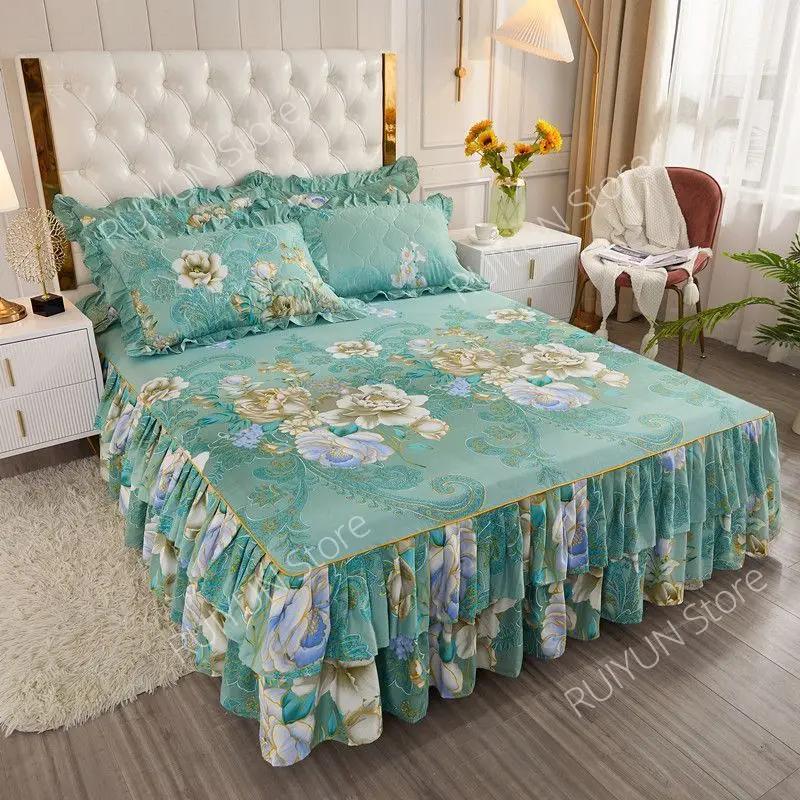 Dekorativer Bettrock für Prinzessinnen-Schlafzimmer, zweilagig, Bettüberwurf, rutschfester Matratzenbezug, Tagesdecke, Bettlaken, Matratzenschoner