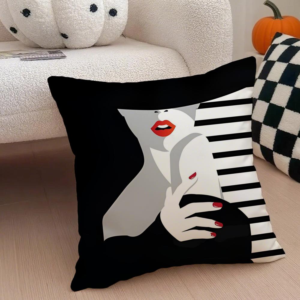 Elegant Vantage Anime Elegant Lady Pattern Cushion Cover Linen Pillow Case Soft Breathable Protective Couch Room Decoration