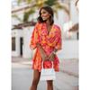 Plus Size Women's V Neck Printed Waist Batsleeve Five Quarter Sleeve Skirt Dress