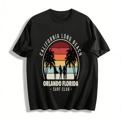 California Long Beach Orlando Florida Surf Club Sunset Print Tee Pure Cotton T-shirt