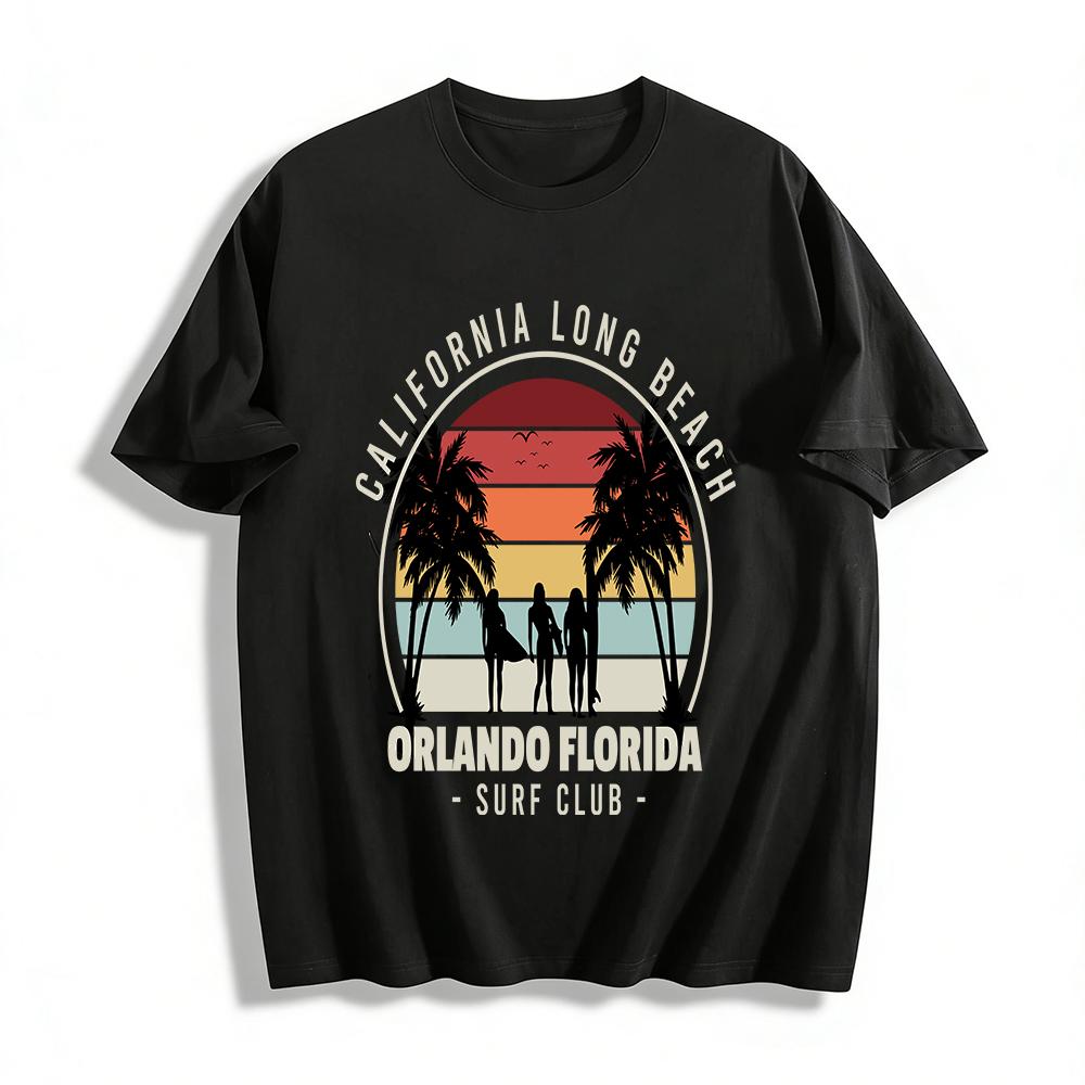 California Long Beach Orlando Florida Surf Club Sunset Print Tee Pure cotton T-shirt XXS