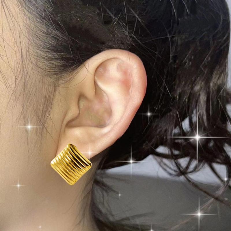Gold Striped Earrings Stainless Steel Ear Studs Geometric Striped Ear Jewelry Suitable for Fashionable Teens Present