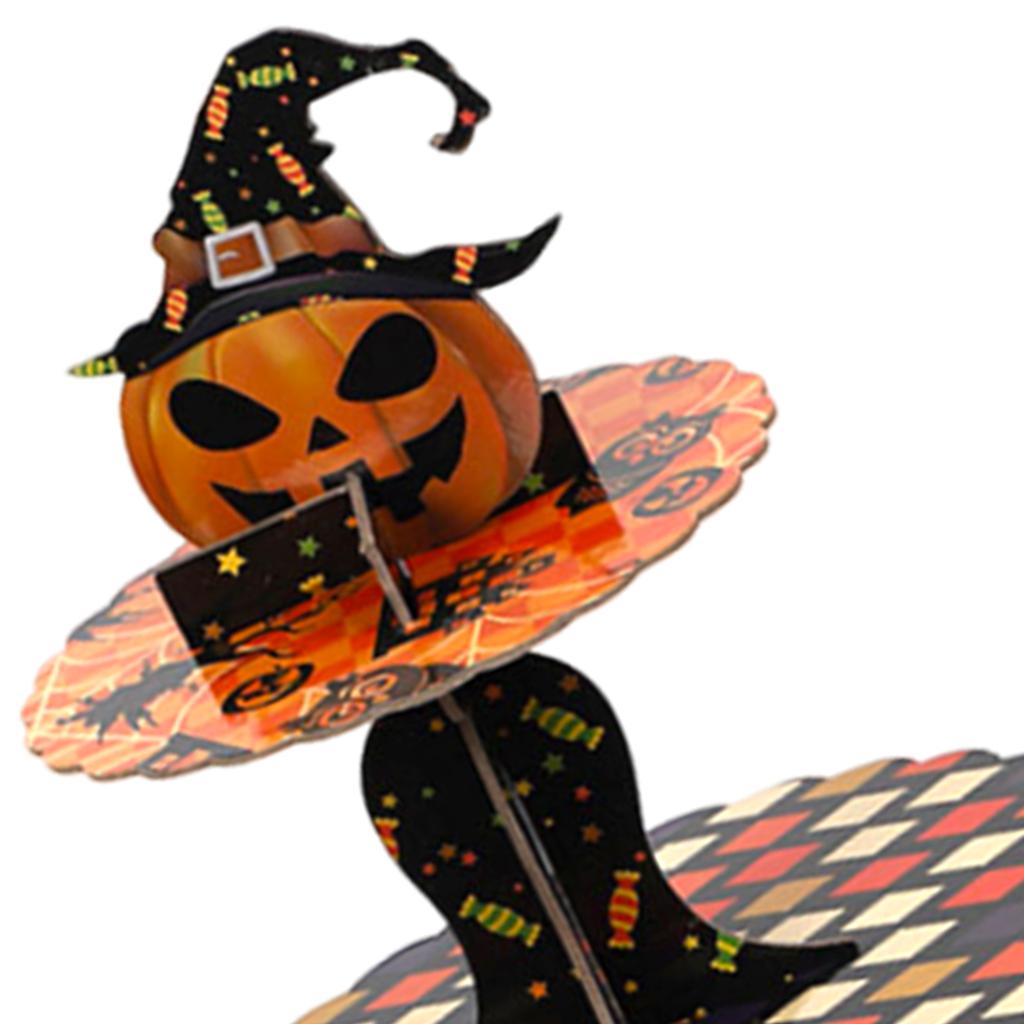 Halloween Themed Multi Tier Paper Dessert Stand For Spooky Party Tabletop Decoration And Sweet Treats Display