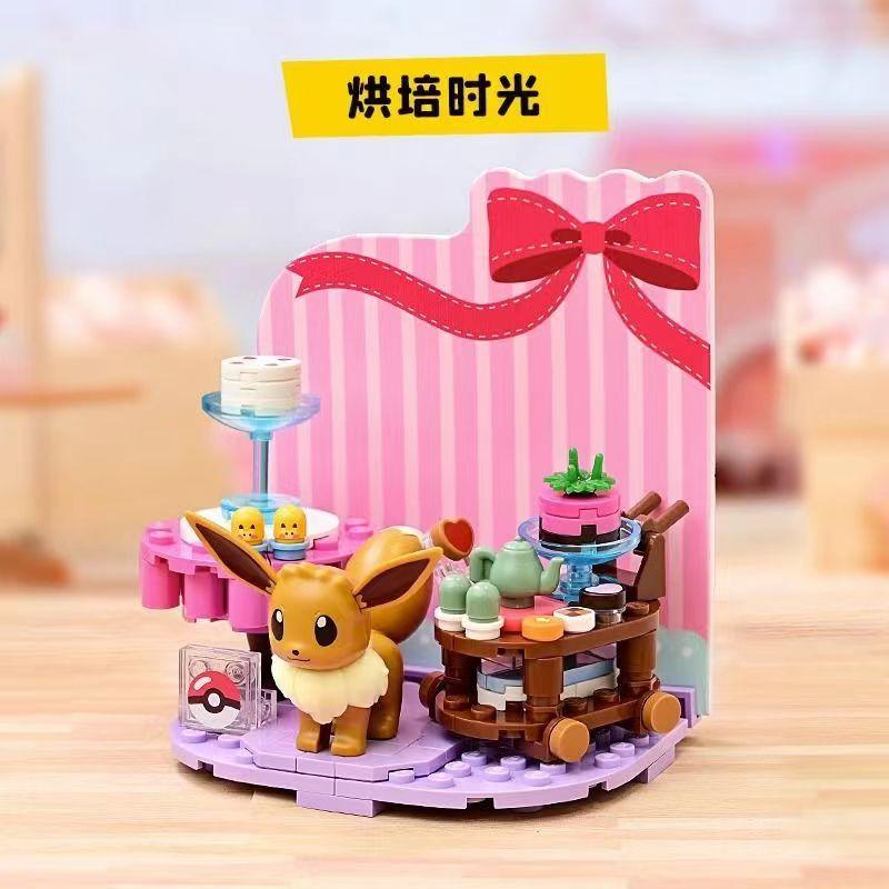 Pokemon Building Blocks Pikachu Psyduck Seaside Party Theme Scene Model Bricks Desktop Ornaments Collection Display Kids Toys