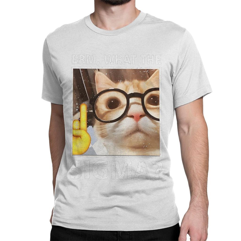 Men Women TShirts Erm What The Sigma  100 Cotton Tee Shirt Short Sleeve Funny Meme Cat T Shirt Round Collar Clothing Graphic