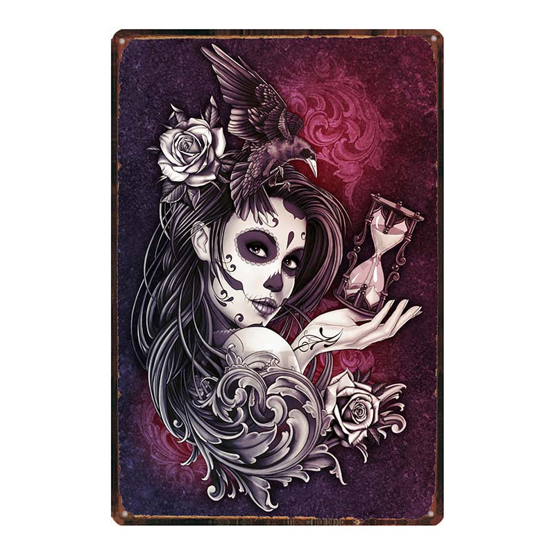 YZFQ  Sugar Skull Plaque Metal Vintage Horror Tin Sign  Wall  Bar Restaurant Home Art Cinema Tattoo Shop Decor Poster DU-7291B