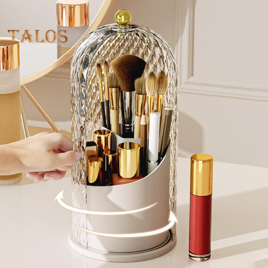 Toothbrush Holder with Cover Cosmetic Storage Box Organizer Dustproof 360-Degree Rotating Toothbrush Makeup Brush Holder