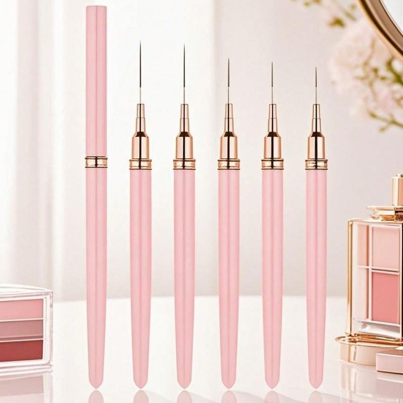 5Pcs Pink Nail Art Brushes Superfine Brush French Manicure Stripe Nail Art Painting Brush Set, UV Gel Nail Liner Brushes Kit And Drawing Liner Brush