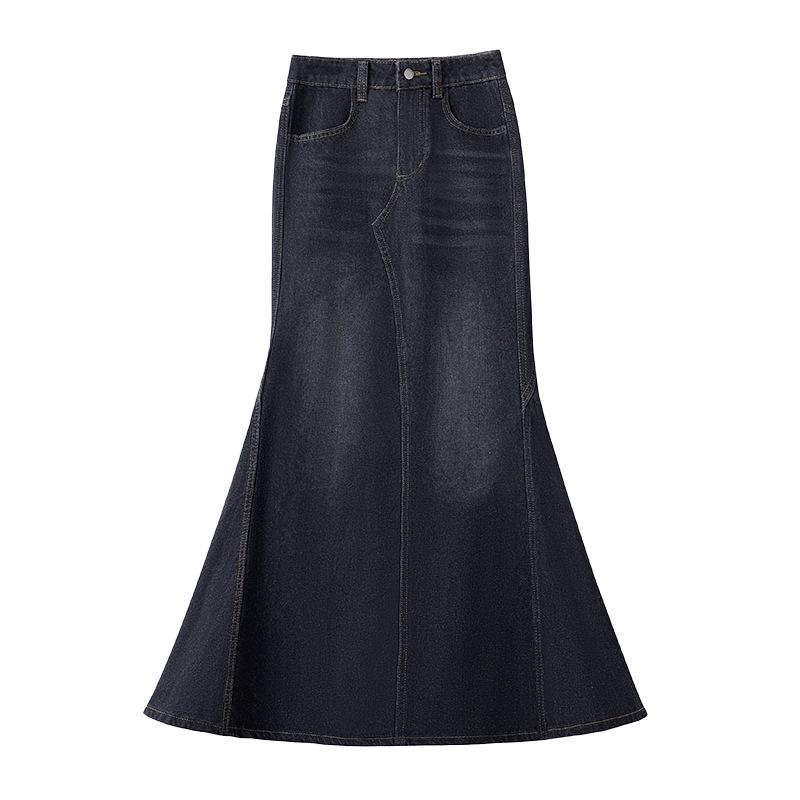 Gonna midi bodycon a coda di pesce in denim a vita alta rétro Autunno/Inverno 2025 con design snellente e modellante per i fianchi