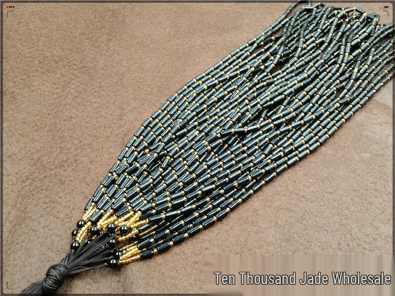 Black Obsidian Cylinder Bead Necklace Cord