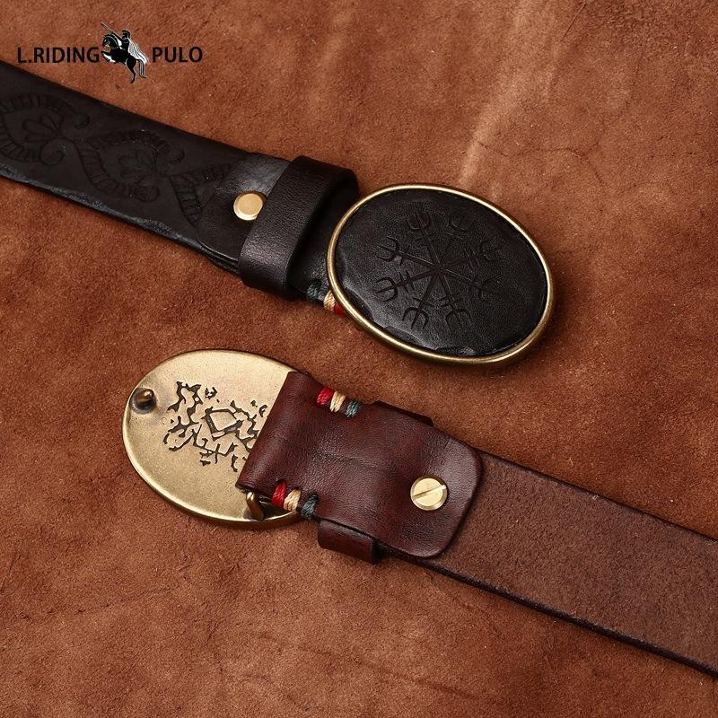 Retro Personality Trend Carved Pattern Smooth Buckle Belt Genuine Leather Leather Belt