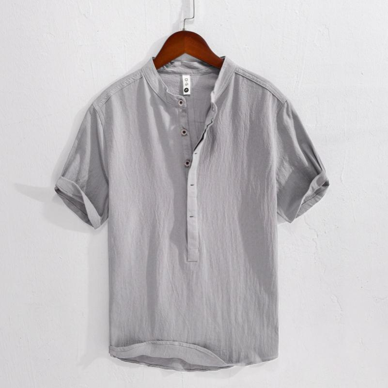 

Men s Cotton and Linen Wrinkled Linen Short-sleeved Shirt 3XL сірий