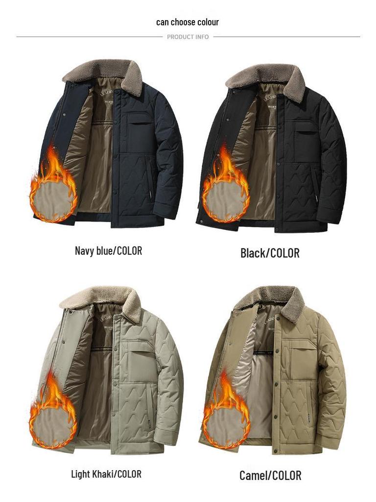 Men's Winter Cotton Jacket with Detachable Fur Collar - Warm, Versatile, Dad's Casual Wear for Cold Weather