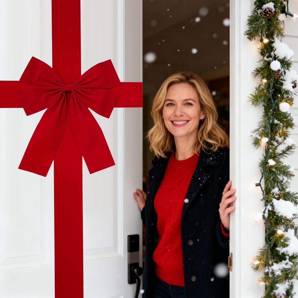 Big Ribbon Flocked Bow Christmas Red Redbow Front Door Decor Hanging Front Door Red Bows For Home Wall Wreath Xmas Tree Ornament