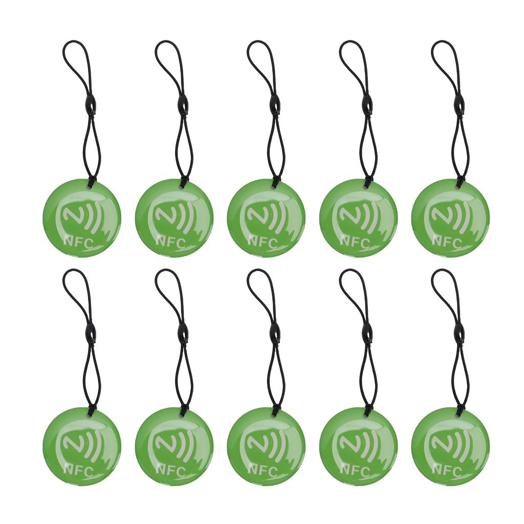 10 STÜCKE NFC Schlüsselanhänger Grün Farbe NTAG213 Chip 35CM Tragbar Programmierbar NFC Schlüsselanhänger Tag