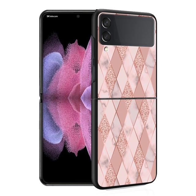 Hülle Funda für Samsung Galaxy Z Flip 4 Z Flip 3 5g Zflip Zflip3 Flip4 Hart-PC Gold Rosa Rose Glitzer Herzen Fundas Hart-PC