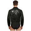 Mens Latin Ballet Dance Bodysuit Glittery Sequined Bodice V Neck Satiny Long Sleeves Buttoned Crotch Leotard