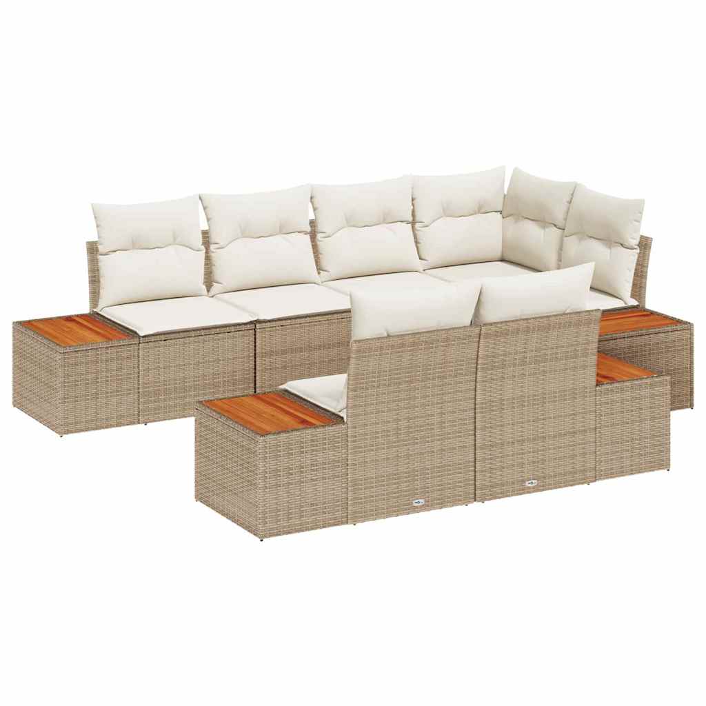 Garden Sofa Set with Cushions 7 Pcs Beige and Cream Poly Rattan