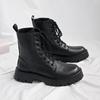 Men's Black British-Style Soft Leather High-Top Martin Boots with Thick Soles for Autumn and Motorcycle Wear.