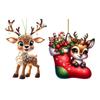 Świąteczne ozdoby reniferów płaskie akrylowe zawieszki na lusterko samochodowe świąteczne dekoracje domowe na choinkę