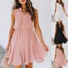 Модные женские летние повседневные короткие платья без рукавов с v-образным вырезом и высокой талией