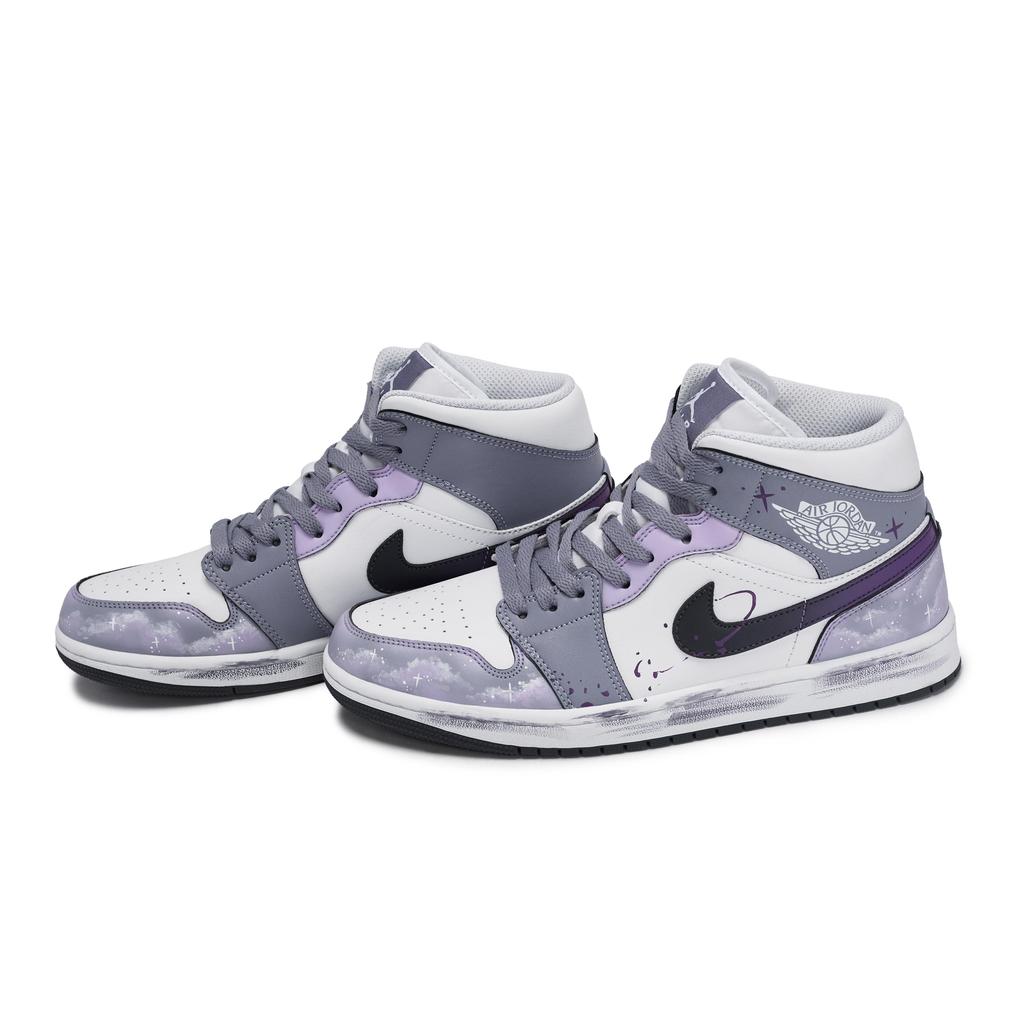 Jordan Air Jordan 1 811 Manufacturing, Pink Purple Nebula Mid Top Vintage Basketball Shoes Unisex White Purple DQ8426-145(Team80-)