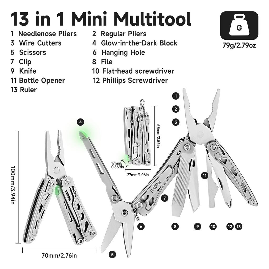 NexTool 13 In 1 Mini Flagship F12 Multi Functional Tool Folding EDC Multitool Screwdriver Pliers File Ruler Outdoor Hand Tools