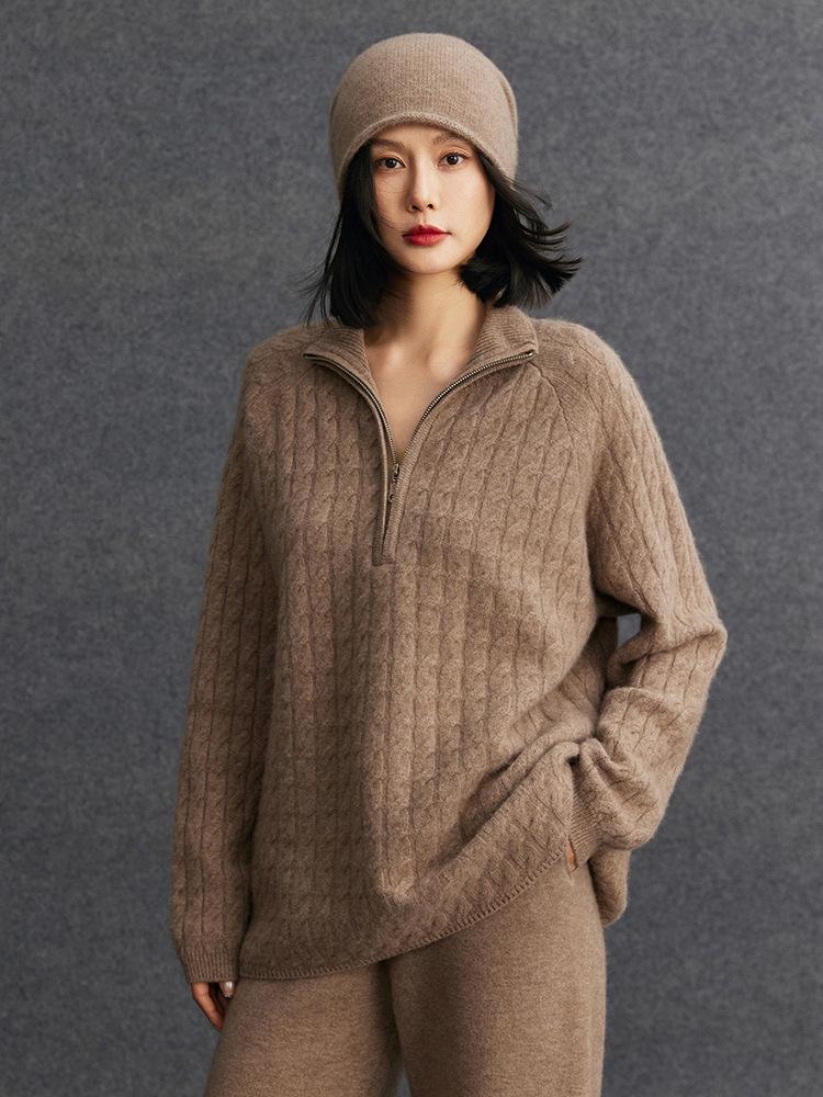 Soft Cashmere Women's Loose Half-Zip Pullover Knit Sweater - Autumn/Winter 2026 Collection
