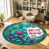 Floral Flowers (995) Theme Circular Crystal Velvet Carpet Customized Name & Text Round Soft Floor Rug For Living Room Bedroom Decor