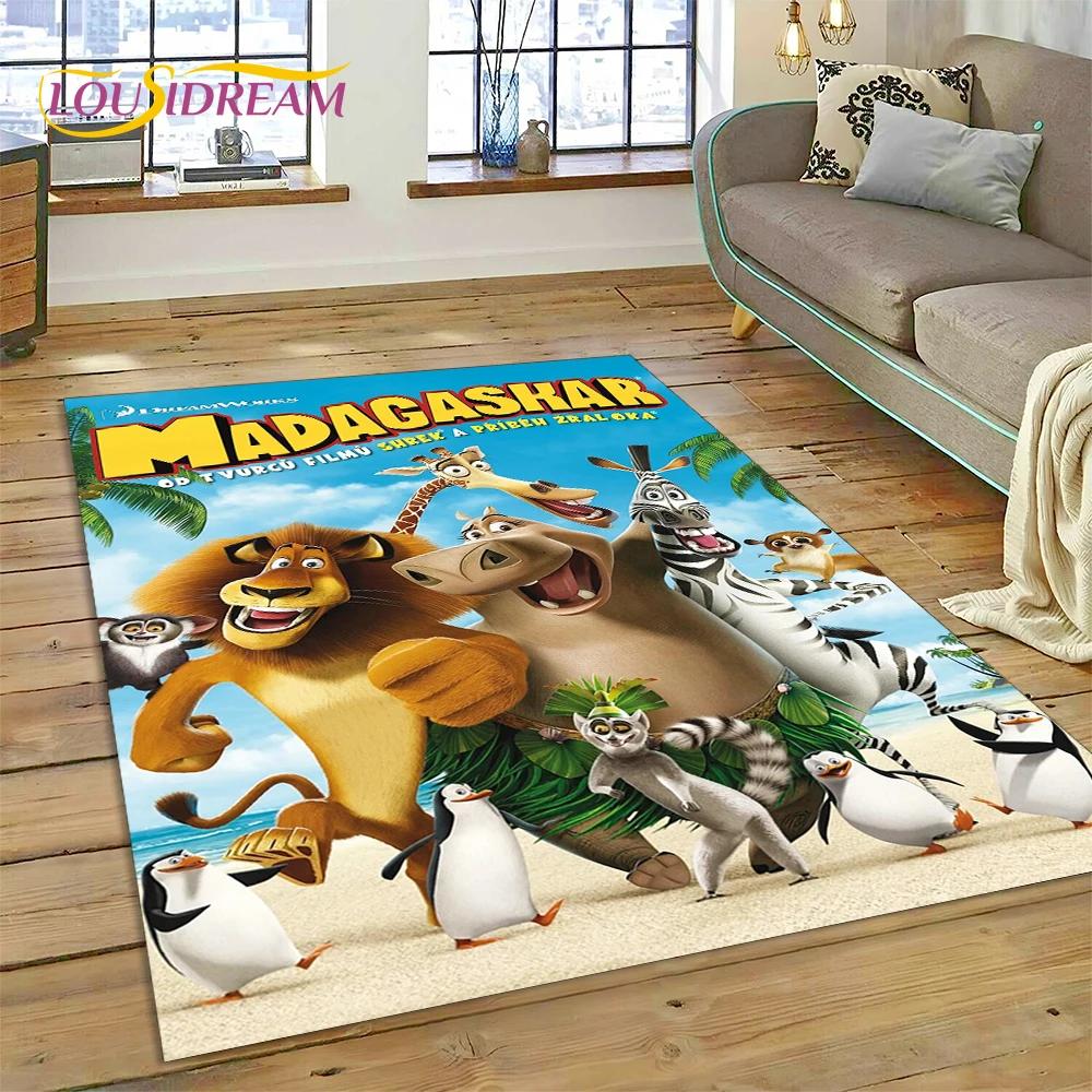 Roztomilý kreslený koberec s tučňáky z Madagaskaru pro obývací pokoj, ložnici, domácí dekoraci pohovky, koberec do dětského pokoje, protiskluzová podložka na podlahu, dárek