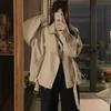 Melanoid Coffee PU Leather Long Sleeve Women's Jacket - 2025 Winter Collection, Versatile, Trendy, Loose Fit, Slimming Design