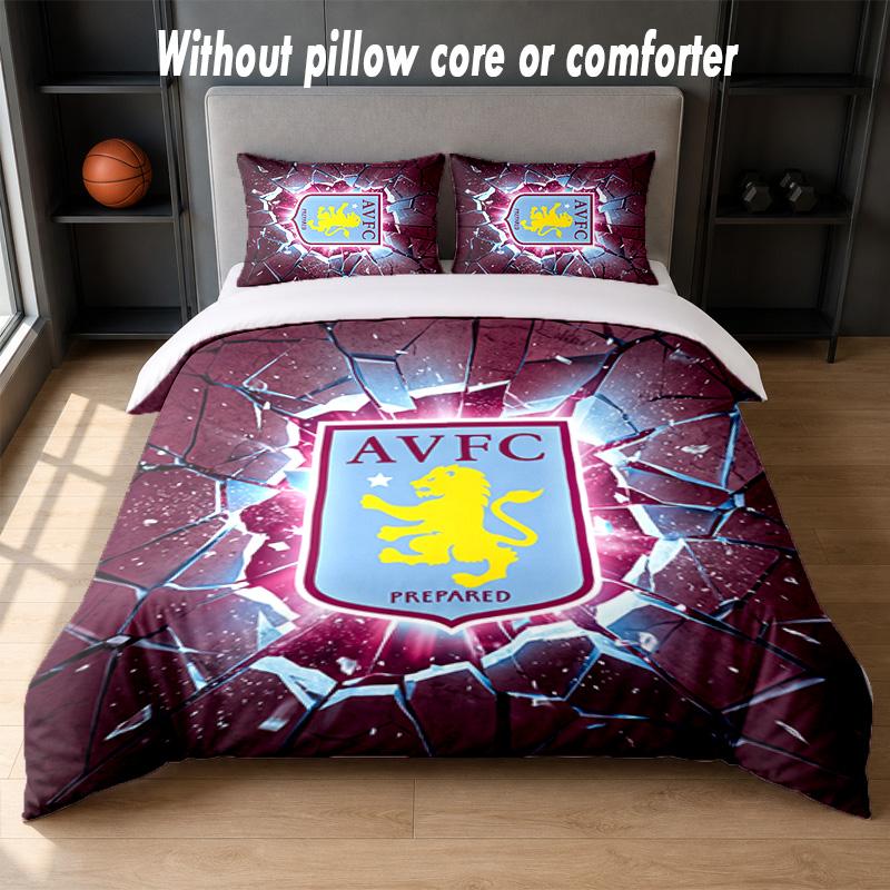 Aston Villa Football Design Bed Bedding Set 1 Duvet Cover + 2 Pillowcases Soft Breathable Household Bed Linens