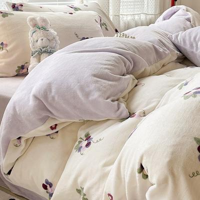 Doppelseitiges Verdicktes Milchfleece Bett Vier-Teile-Set Korallenfleece Bettlaken Bettbezug Bettwäsche Weiblich