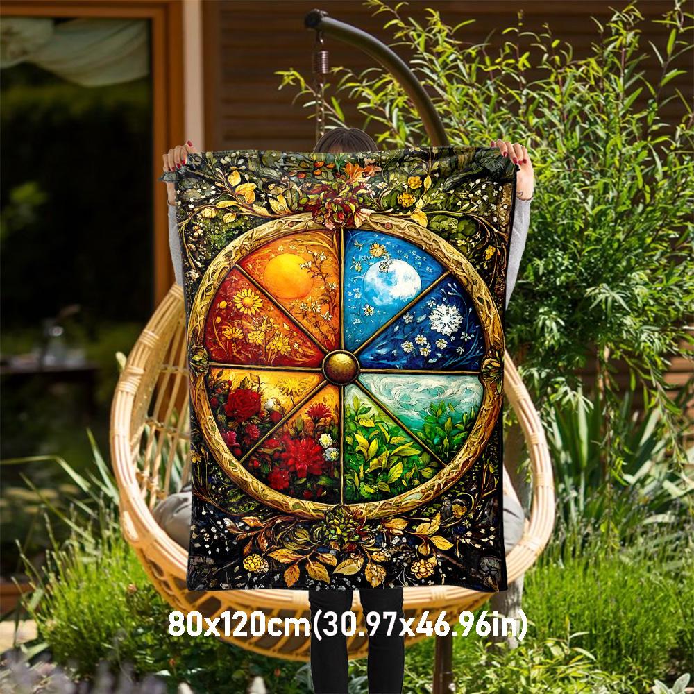 

1PC Wheel of the YearOutdoor Flannel Blanket - Soft Plush Decor for Picnics, camping, Bedroom, Playroom, Office, or Lunch Break 1213A 80x120cm(31x47inch)
