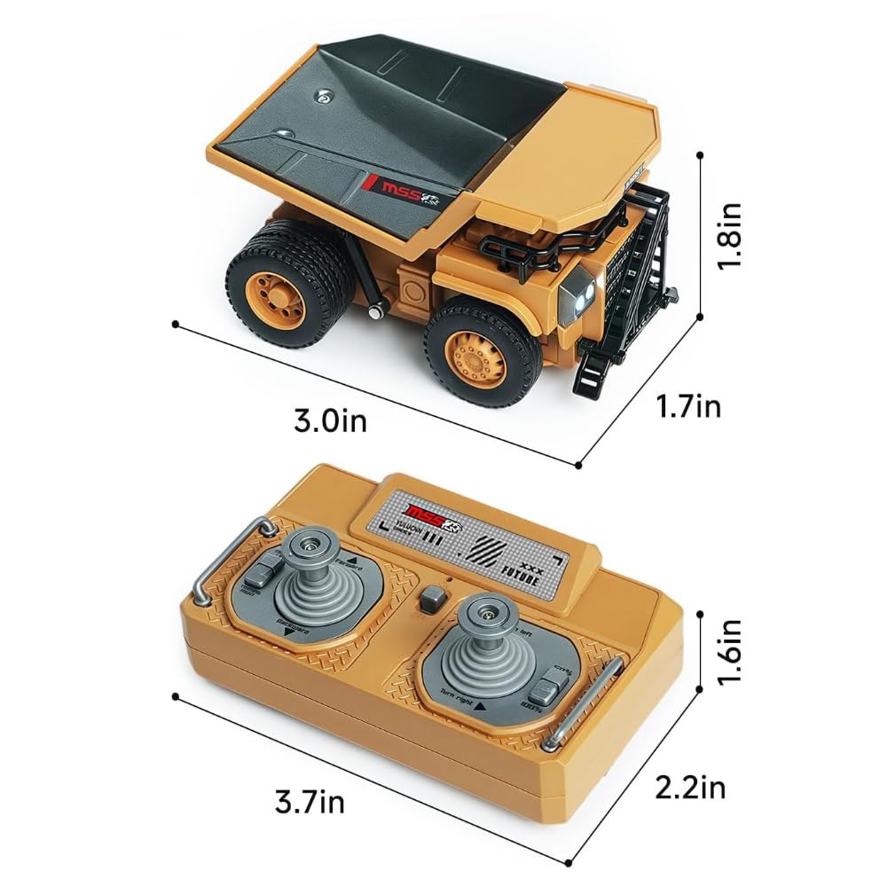 1/64 Scale Mini RC Forklift, 2.4G 10KM/h Fully Proportional Mini RC Transport Vehicle with Controller, Cargo Hook, Forks, and Pallet (Dump Truck)