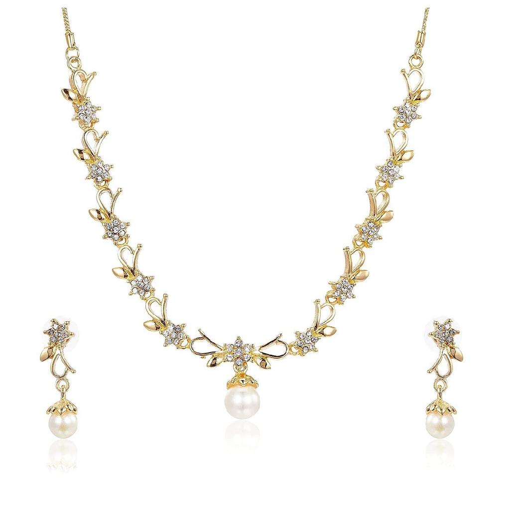 Estele Elegant Gold Plated Bowknot Pearl Necklace Set for Women