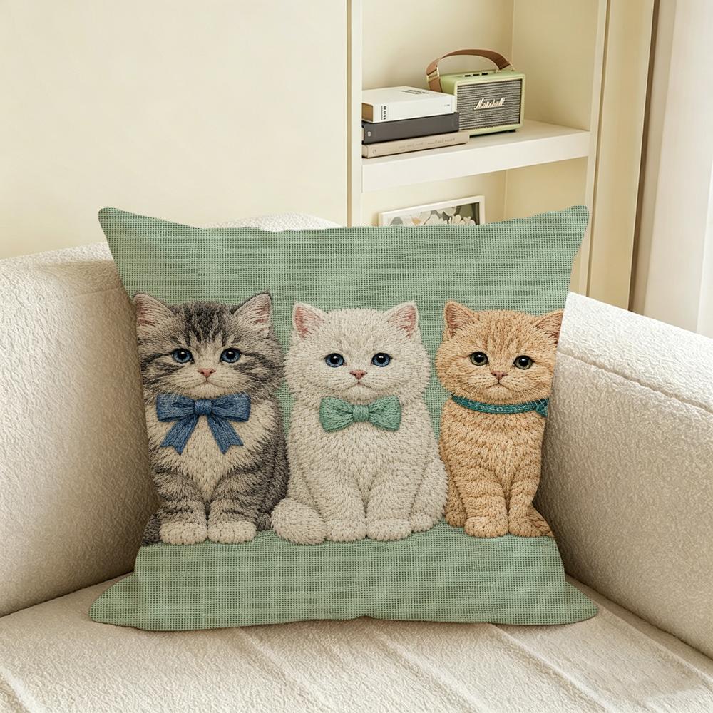 Copricuscino Gatto D Piatto Gatti Carini Federa Naturale Lino Set Decorazione AllinOne per Divano Camera da Letto Sedia
