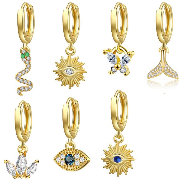 Simple Butterfly Snake -Shaped Micro -Inlaid Vermiculite Eye Earrings Personal Geometric Ear Buckle Earrings