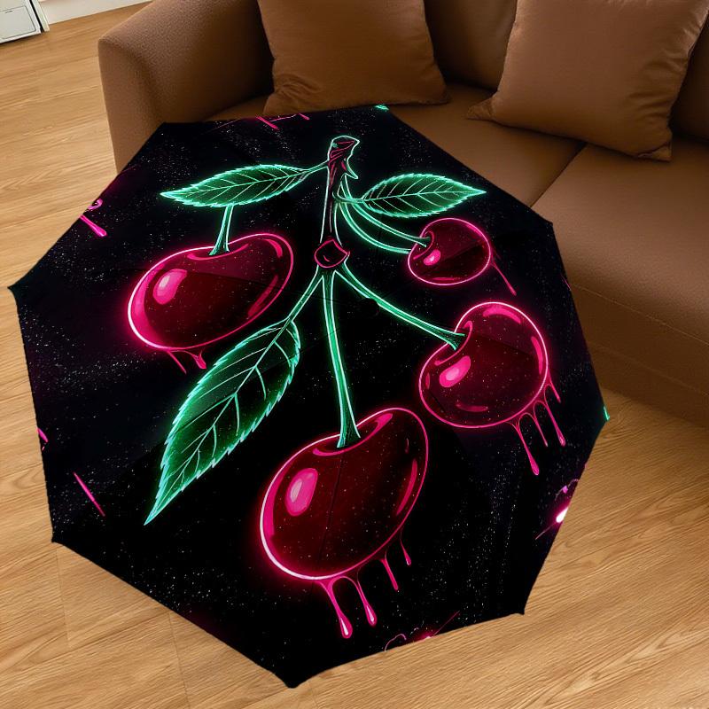 1pc Cherries Neon Automatic Open/Close Umbrella Compact Folding Umbrella with 8-Rib Shaft for Women/Men, Elegant Birthday1180S