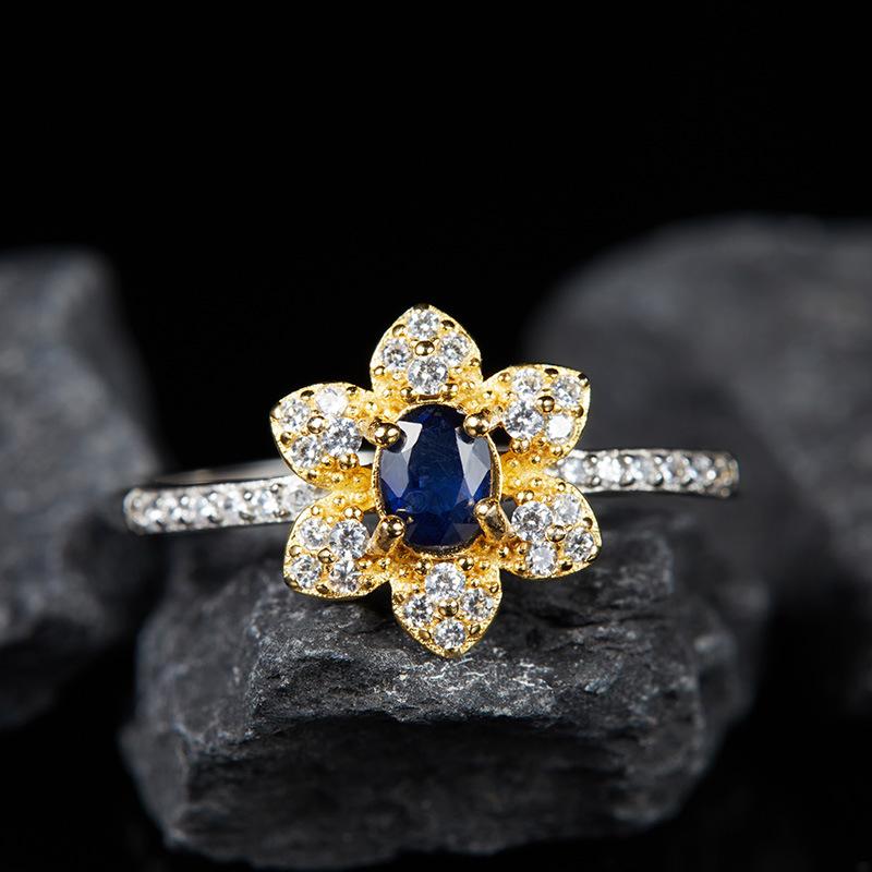 S925 Sterling Silver Inlaid Natural Colored Jewelry Ring Women'S High-End Jewelry
