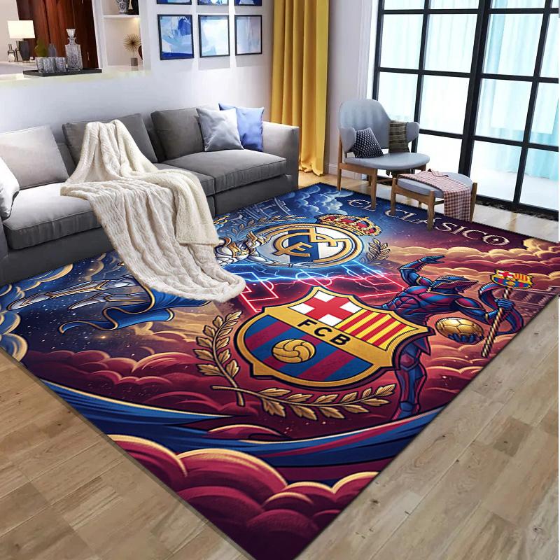 Tappeto con Motivo Calcio FC Barcelona, Tappetino Interno/Esterno, per Picnic, Sala Giochi, Camera da Letto, Ufficio, Soggiorno, Tappeto Decorazione Casa, Regalo di Compleanno